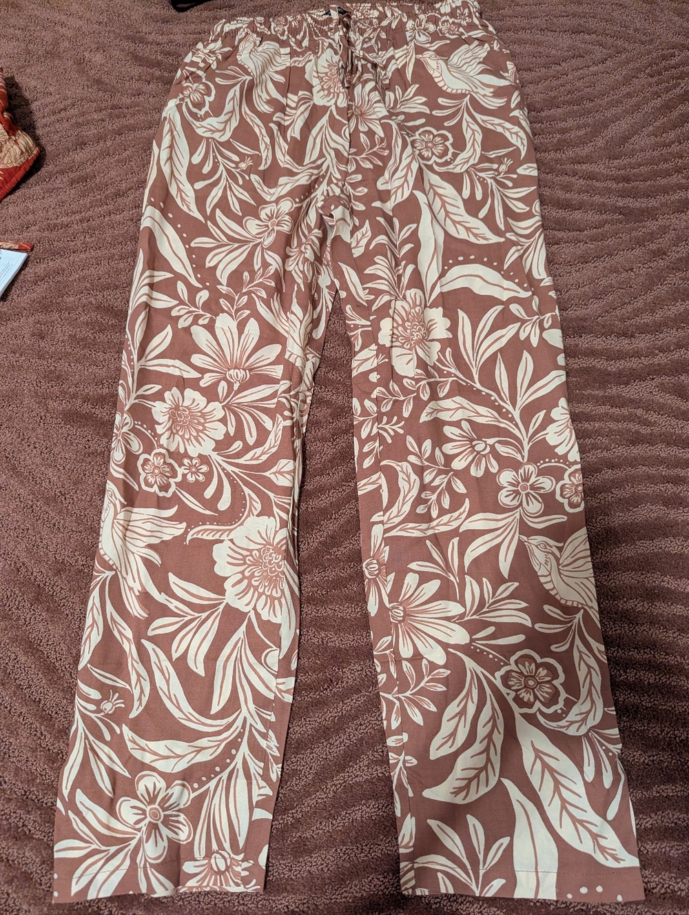 Women's Floral Wide-Leg Pull-On Pants - Mauve & Cream